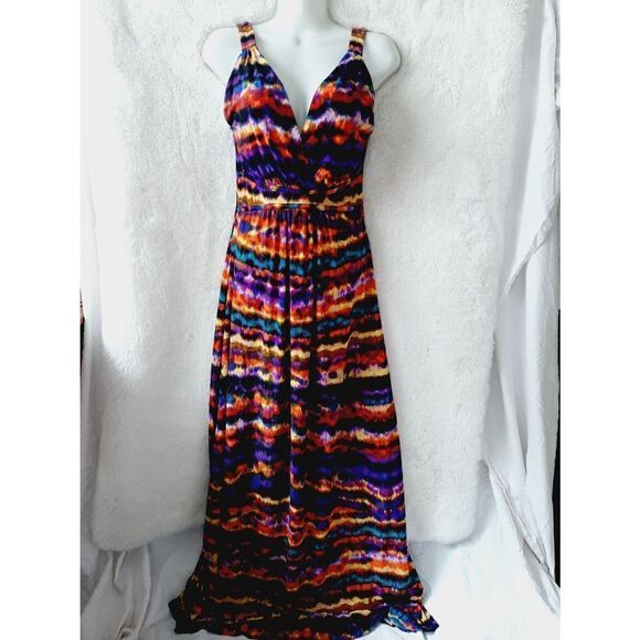 New Directions small multi color sleeveless maxi dress - Picture 1 of 3